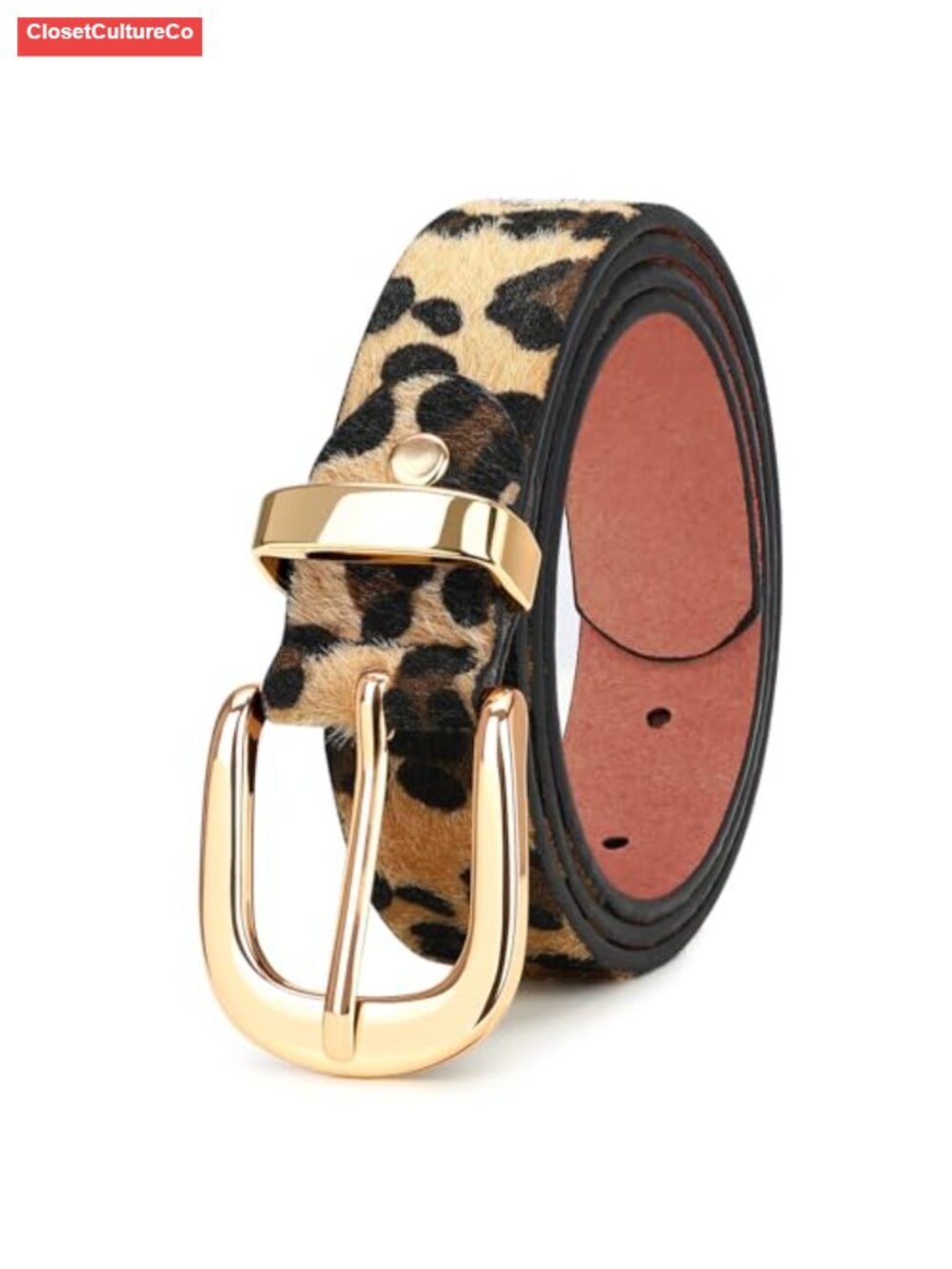 Women's Faux Leather Belt with Gold Buckle Adjustable Waist